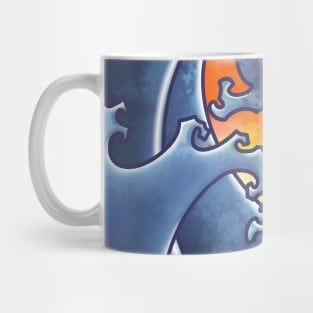 japanese waves tattoo style with sunset Mug